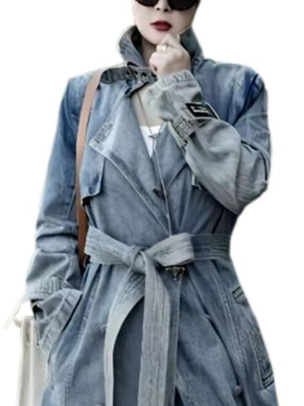 Full Length Lapel Denim Trench Coat